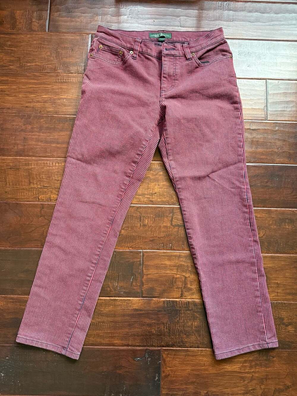 Lauren Ralph Lauren Modern Straight Red and Navy Striped Jeans Size 6 - Picture 2 of 8